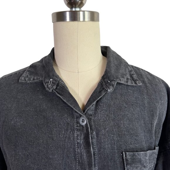 vintage 80s 90s faded black chambray button shirt S grunge punk denim retro vtg - Picture 3 of 8
